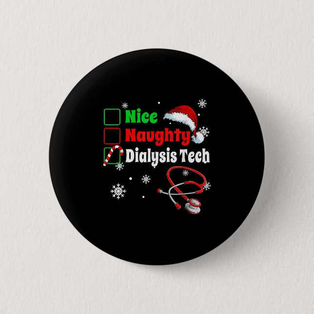 Christmas Nice Naughty Dialysis Tech Scrub Top Men Knapp (Framsida)