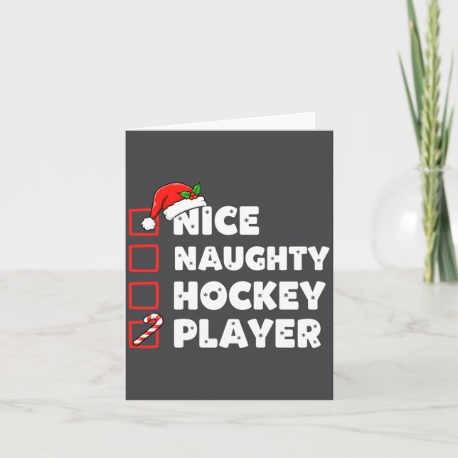 Christmas Nice Naughty Hockey Player List Santa Ch Kort (Framsida)