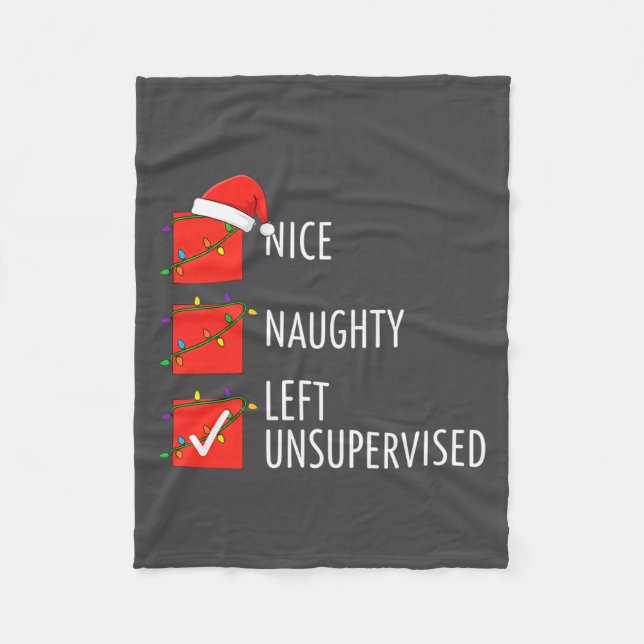 Christmas Nice Naughty Left Unsupervised Naughty O Fleecefilt (Framsidan)