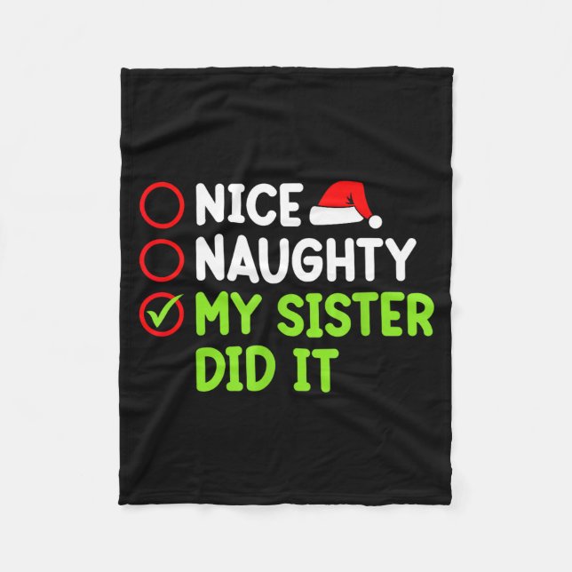 Christmas Nice Naughty Sister Did It Xmas Family B Fleecefilt (Framsidan)