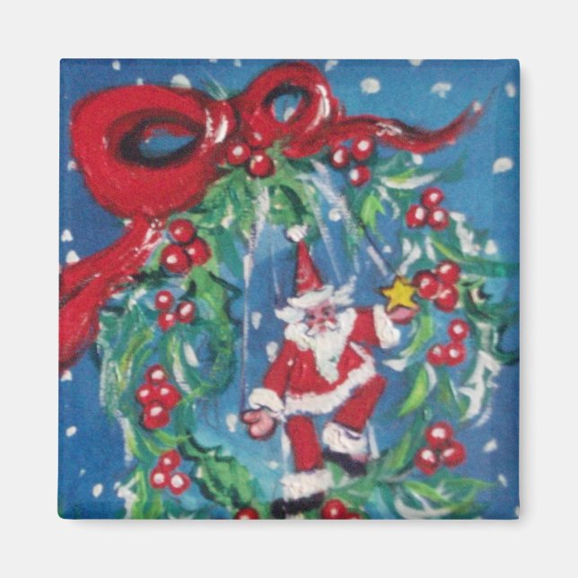 CHRISTMAS NIGHT KRONA MED RED RIBBON MAGNET (Framsidan)