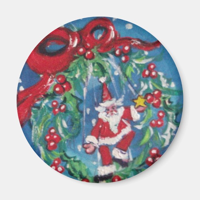 CHRISTMAS NIGHT KRONA MED RED RIBBON MAGNET (Framsidan)