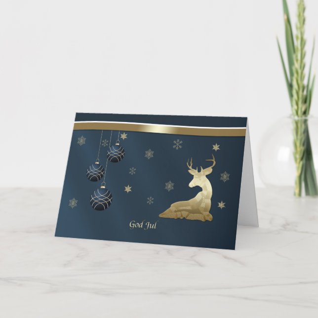 Christmas, Norwegian, Golden Deer, Snowflakes Helgkort (Framsida)