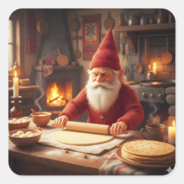 Christmas Norwegian Nisse Making Lefse, Stickers Fyrkantigt Klistermärke