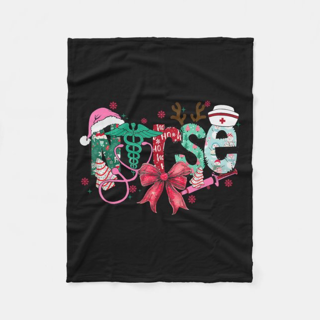 Christmas Nurse Coquette Bow Stethoscope Er Rn Icu Fleecefilt (Framsidan)