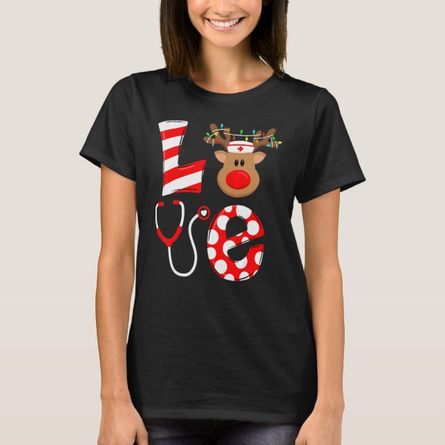 Christmas Nurse Love NICU RN ER Santa Reindeer Nur T Shirt (Framsida)