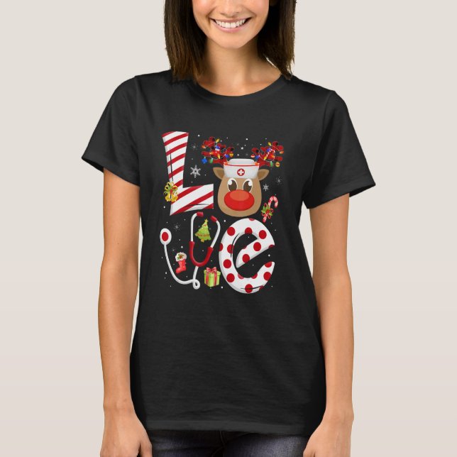 Christmas Nurse Love NICU RN ER Santa Reindeer Nur T Shirt (Framsida)