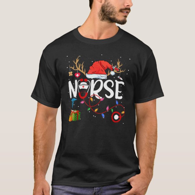Christmas Nurse Reindeer Santa For Women Nursing C T Shirt (Framsida)