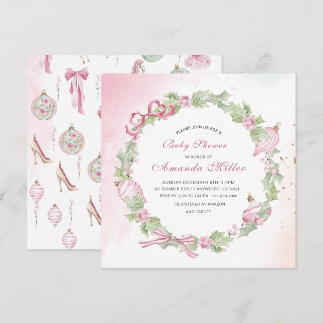 Christmas Nutcracker Ballet Pink watercoInvitation Inbjudningar (Fram/baksida)