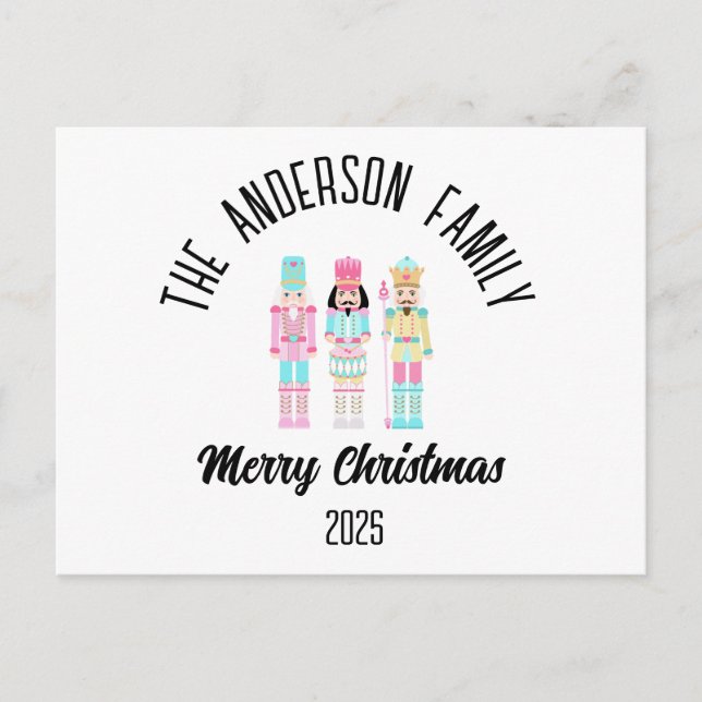 Christmas Nutcracker Pastel Personalized Name Helg Vykort (Framsida)