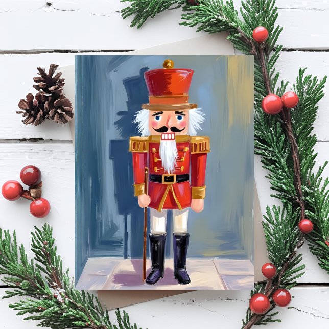 Christmas Nutcracker | Red Soldier Watercolor Helg Vykort (Skapare uppladdad)