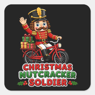 Christmas Nutcracker Soldier Riding Bike Fyrkantigt Klistermärke