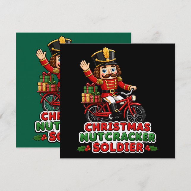 Christmas Nutcracker Soldier Riding Bike Kort (Fram/baksida)