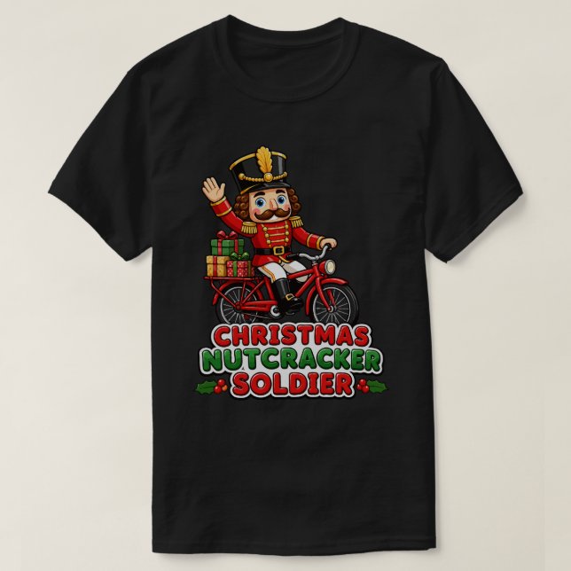 Christmas Nutcracker Soldier Riding Bike T Shirt (Design framsida)