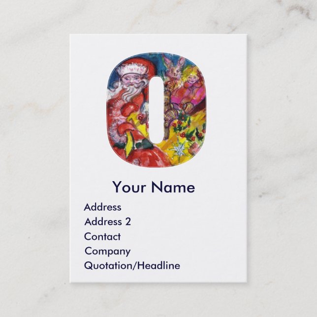 CHRISTMAS O BREV / SANTA MED GIFTS MONOGRAM VISITKORT (Framsida)