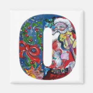 CHRISTMAS O BREV / SANTA MED VIOLIN MONOGRAM MAGNET