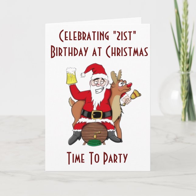 CHRISTMAS OCH DIN **21:a BIRTHDAG** PARTY TID Helgkort (Framsida)