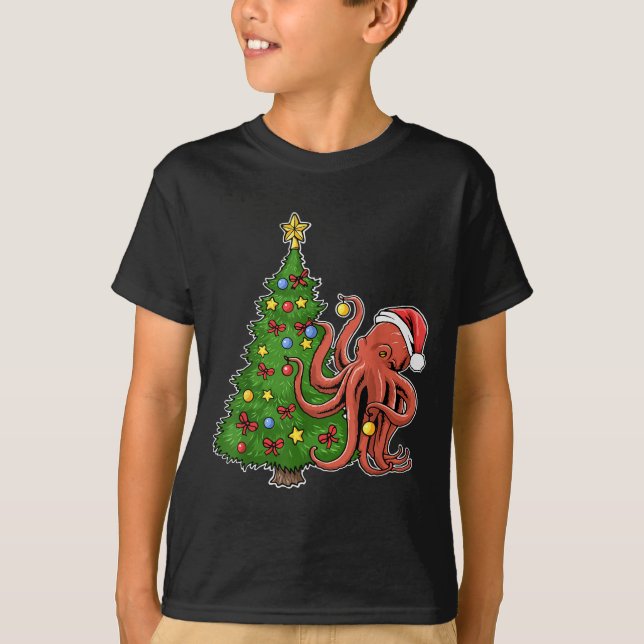 Christmas Octopus  T Shirt (Framsida)