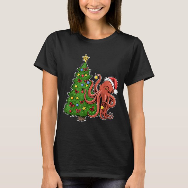 Christmas Octopus  T Shirt (Framsida)