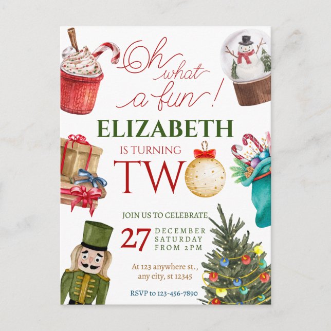 Christmas Oh What Fun 2nd Birthday Vykort (Framsida)