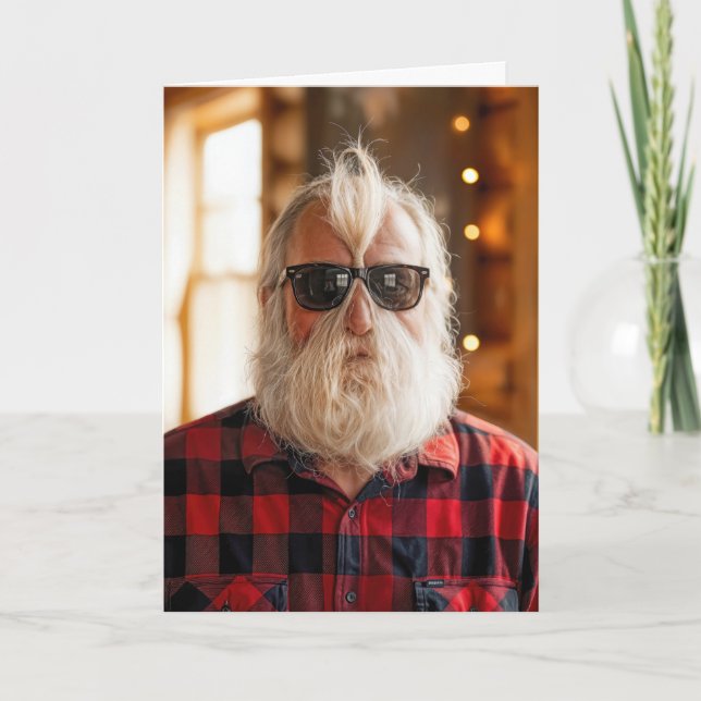 Christmas Old Man With Beard Under Sunglasses Kort (Framsida)