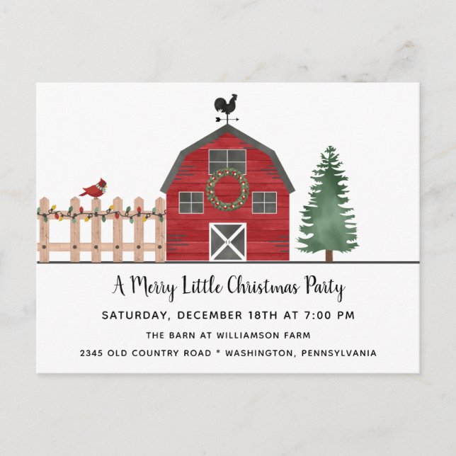 Christmas on the Farm Rustic Holiday Party Invite  Vykort (Framsida)
