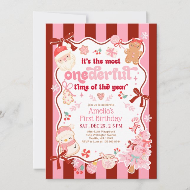 Christmas ONEderful Time First Birthday Invitation Inbjudningar (Framsida)