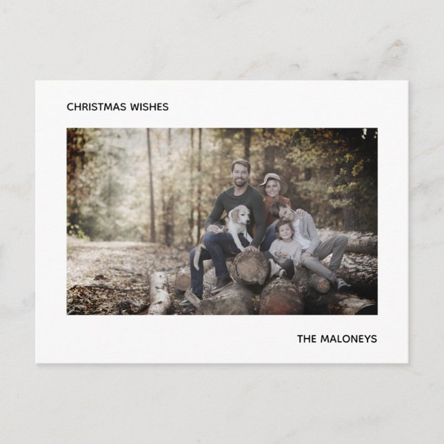 christmas önskemål modern fotosvart vit rand vykort (Framsida)
