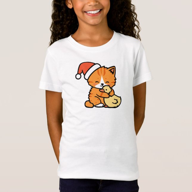 Christmas Orange Cat and Goose T Shirt (Framsida)