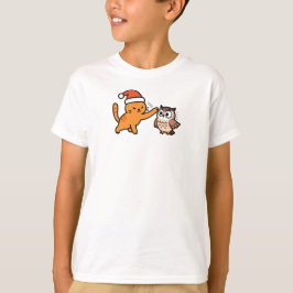 Christmas Orange Cat and Owl T Shirt