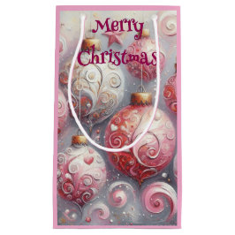 Christmas Ornament Balls Pink White w/Swirls