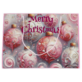 Christmas Ornament Balls Pink White w/Swirls