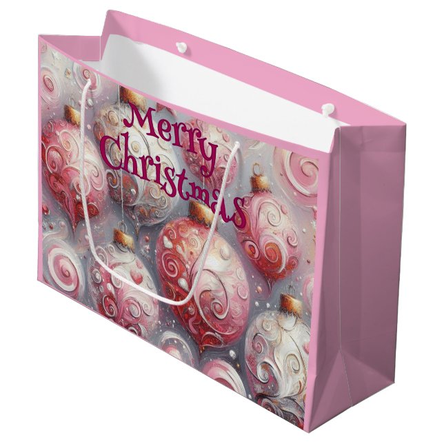 Christmas Ornament Balls Pink White w/Swirls (Framsidan Vinklad)