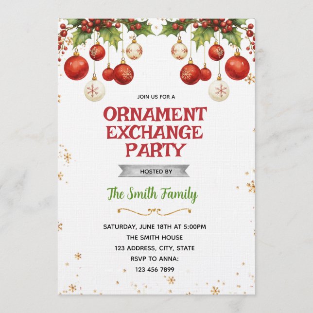 Christmas ornament exchange party invitation inbjudningar (Framsida)