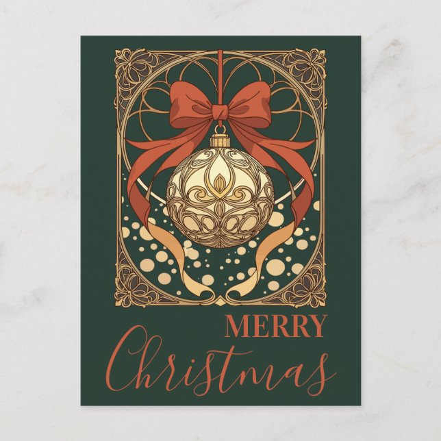 Christmas Ornament Red And Beige Art Nouveau  Helg Vykort (Framsida)
