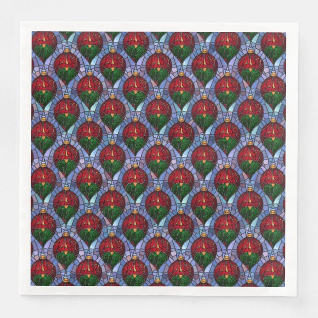 Christmas Ornament Red Green Blue Stained Glass  Pappersservett (Framsida)