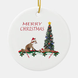 Christmas Ornament, wildlife, mom and baby fox Julgransprydnad Keramik