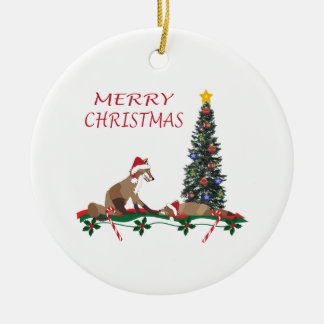 Christmas Ornament, wildlife, mom and baby fox Julgransprydnad Keramik