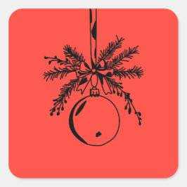 Christmas ornament with bow and pine branch fyrkantigt klistermärke