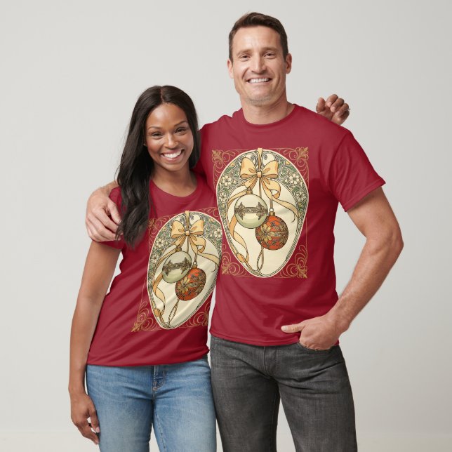 Christmas Ornaments Beige and Red Art Nouveau  T Shirt (Unisex)