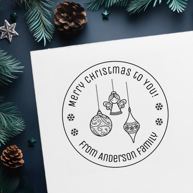 Christmas Ornaments Family Name Självfärgande Stämpel (Skapare uppladdad)