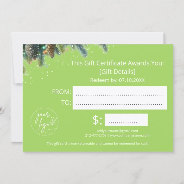 Christmas Ornaments Logo Gift Certificate (Baksida)