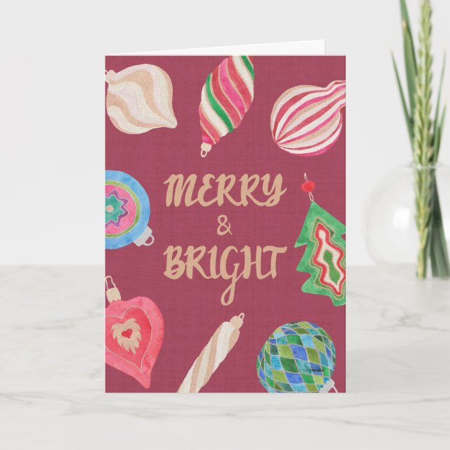 Christmas ornaments merry & bright Christmas card Kort (Framsida)