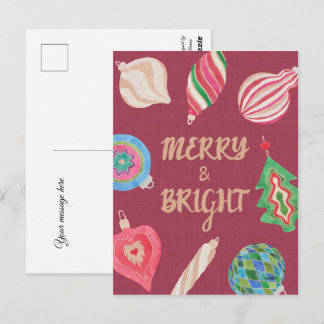 Christmas ornaments merry & bright Christmas  Vykort