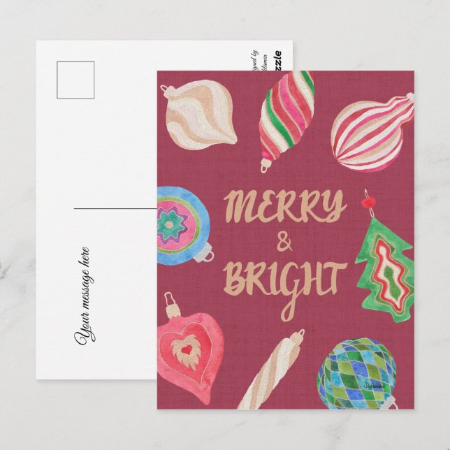 Christmas ornaments merry & bright Christmas  Vykort (Fram/baksida)