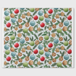 Christmas Ornaments & Pine Pattern Presentpapper