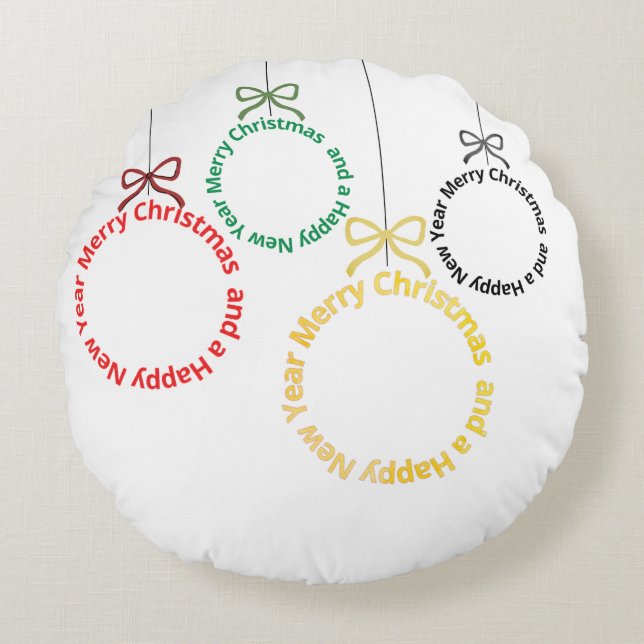 Christmas Ornaments Text Design Rund Kudde (Framsidan)