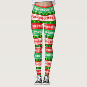 CHRISTMAS ORNATIONS DESIGN RED WHITE GRÖNT LEGGINGS