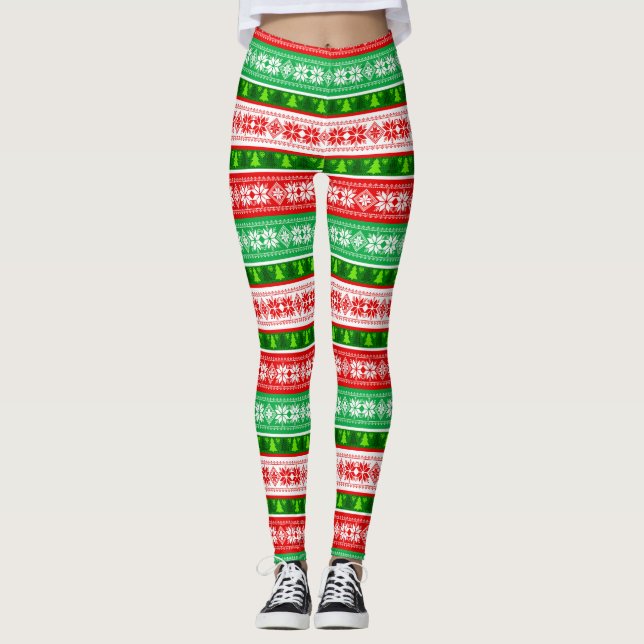 CHRISTMAS ORNATIONS DESIGN RED WHITE GRÖNT LEGGINGS (Framsida)