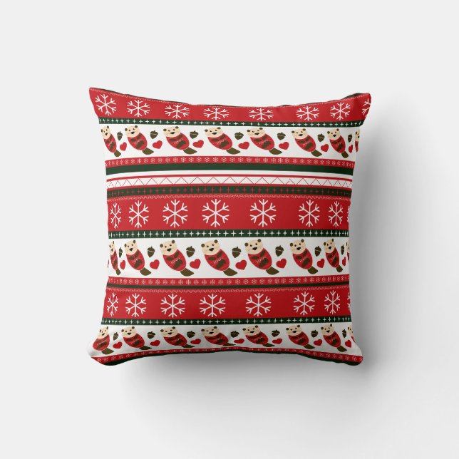 Christmas Otter Ugly Sweater Pattern Kudde (Framsida)